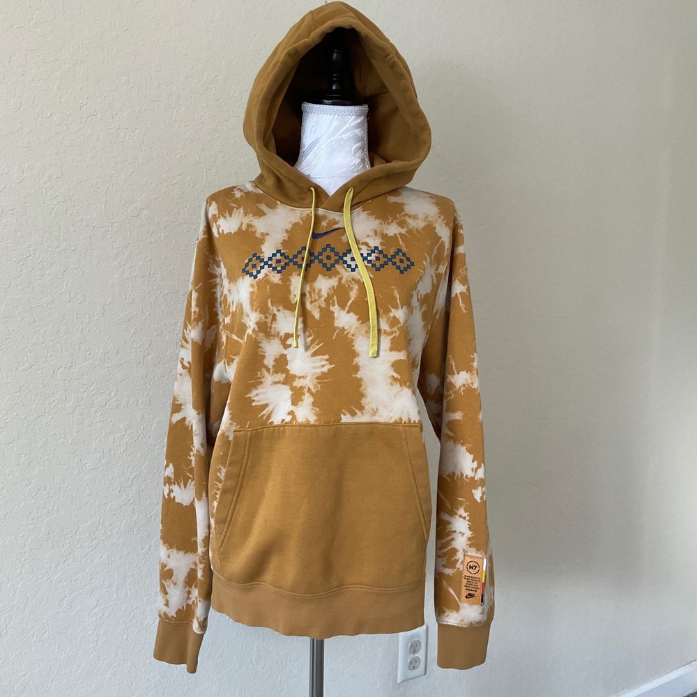 Nike N7 Hoodie Mens M Wheat Fleece Pullover Streetwear Native Graphic